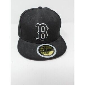 Boston Red Sox Black White Outline New Era 59FIFTY Hat 6 3/4 Fitted MLB